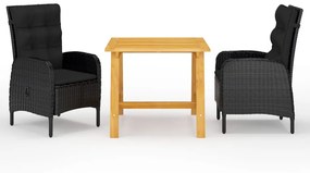 vidaXL 3 pcs conjunto de jantar para jardim preto