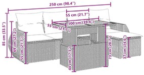 6 pcs conjunto de sofás p/ jardim com almofadões vime PE bege