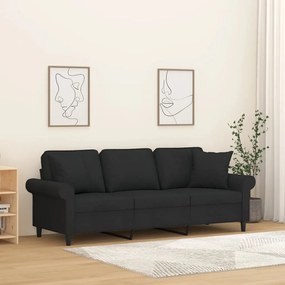 vidaXL Sofá de 3 lugares c/ almofadas e almofadões 180 cm tecido preto