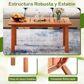 Mesa apoio de jardim em madeira 90 x 45,5 x 43,5 cm com tampo de ripas, pés estáveis e ligação reforçada para jardim, terraço, pátio e varanda Natural