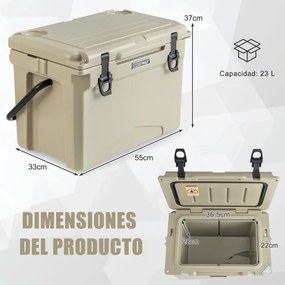 Geleira térmica robusta rotomoldada de 21 L com pega de alumínio Suporte para copos integrado Retenção de gelo durante 5-7 dias para campismo Castanha