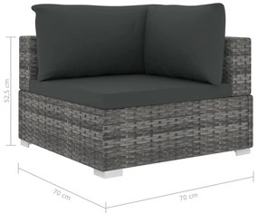 6 pcs conjunto lounge de jardim c/ almofadões vime PE cinzento