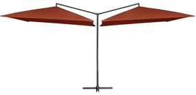 vidaXL Guarda-sol duplo com mastro de aço 250x250 cm terracota
