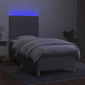 Cama box spring c/ colchão e LED 80x200 cm tecido cinza-claro