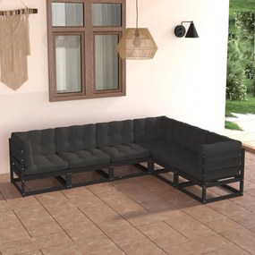 6 pcs conjunto lounge de jardim c/ almofadões pinho maciço