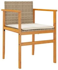 Cadeiras de jardim c/ almofadões 2 pcs vime PE/madeira bege