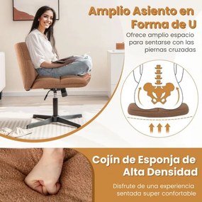 Cadeira giratória para escritório Sem Rodas com superfície de pelúcia felpuda, altura ajustável, base de metal e elevador a gás premium Castanho claro
