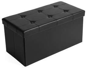 SONGMICS Pufe/Puf Dobrável com Recipiente de 80 Litros e Assento Macio para 2 a 3 Pessoas, Carga Máxima de 300 Kg, Preto LSF105