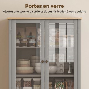 Armário Vitrine de Cozinha, 76 x 40 x 182,5 cm, Prateleiras Reguláveis, Cinzento