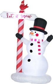 Boneco de neve insuflável altura 213 cm com cartaz de 3 LEDs, em poliéster impermeável, branco