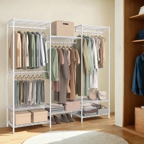 Guarda-roupa em metal aberto com 4 varões e 8 prateleiras 40 x 175 x 180 cm Branco