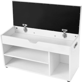 Banco estofado para sapatos com 3 compartimentos 80 x 44 x 30 cm Branco