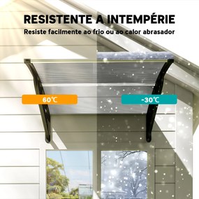 Marquise de Proteção para Portas e Janelas 103x96,5 cm com Painéis de Policarbonato e Barras de Alumínio Transparente