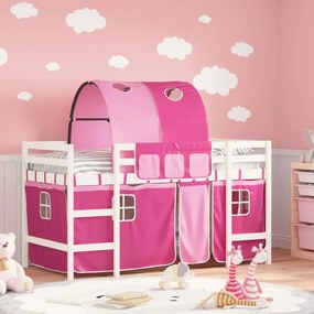 vidaXL Cama alta p/ criança c/ túnel 90x190 cm pinho maciço rosa
