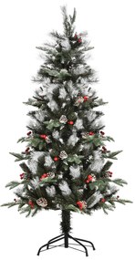 Árvore de Natal Artificial 150cm com 440 Ramas 39 Pinhas e 39 Frutinhas Folhas de PVC PE Base Dobrável e Suporte Metálico Decoração de Natal para Inte