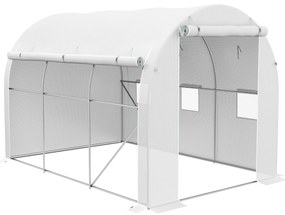 Outsunny Estufa de Jardim 6 ㎡ 3x2 m com 1 Porta 2 Paredes Laterais com Fecho de Correr 6 Janelas Branco | Aosom Portugal