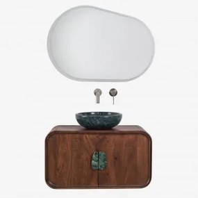 Conjunto De Móvel De Casa De Banho Suspenso 95x45 Cm Em Madeira De Manga E Pedra Natural Kivalina Mármore Verde Udaipur - Madeira De - Sklum
