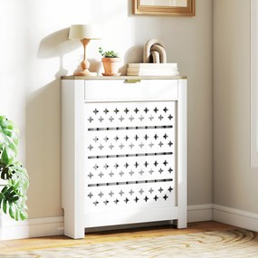 Tampa de radiador, cobertura de radiador com armário rebatível e prateleira superior, 78 x 19 x 95,5 cm, branco