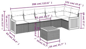 7 pcs conjunto de sofás p/ jardim c/ almofadões vime PE preto