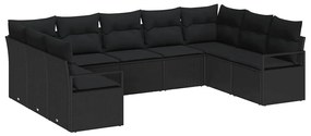 Conjunto de Sofá de Jardim com 9 Peças e Almofadas, Preto de Poly Ratt