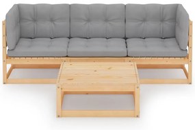 4 pcs conjunto lounge de jardim com almofadões pinho maciço