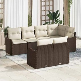 Conjunto de Sofá de Jardim vidaXL de 7 Peças com Almofadas Castanho Vime Poliéster
