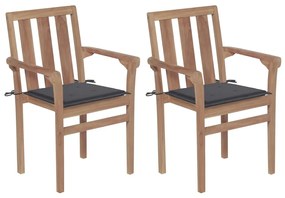 vidaXL Cadeiras de jardim c/ almofadões antracite 2 pcs teca maciça