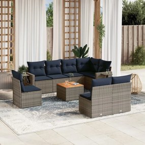 vidaXL 9 pcs conjunto sofás p/ jardim c/ almofadões vime PE cinzento