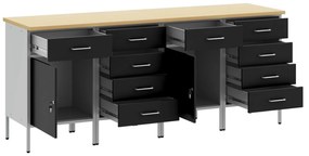 Conjunto de Mobiliário de Trabalho de 4 Peças em Preto e Cinza de Made
