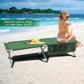 Cama de Campismo dobrável com bolsa de transporte e bolso lateral ferias campismo praia  190 x 64 x 42 cm Verde