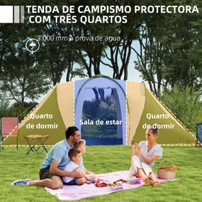 Outsunny Tenda de Campismo Familiar para 4-6 Pessoas com 2 Dormitórios