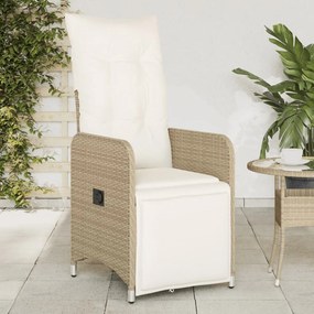 Cadeira de jardim reclinável com almofadões vime PE bege