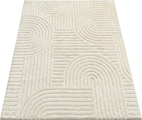 Tapete sala, quarto 3D 170 x 120 cm, lavável na máquina e antiderrapante branco creme