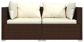 3 pcs conjunto lounge jardim c/ almofadões vime PE castanho