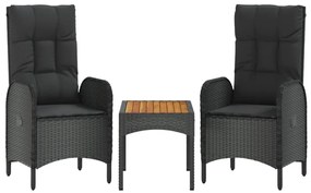 4 pcs conjunto de jardim p/ jardim c/ almofadões vime PE preto