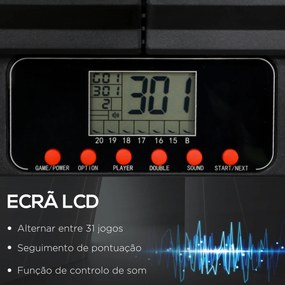 Alvo Eletrónico Dobrável com 31 Jogos para 8 Jogadores com 6 Dardos e 6 Pontas de Substituição Ecrã LCD 83x4x45 cm Preto