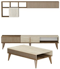 Conjunto de Mobiliário de Sala de Estar Milan – Nogueira – Travertino
