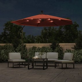 Guarda-sol cantilever de jardim luzes LED/poste aço terracotta