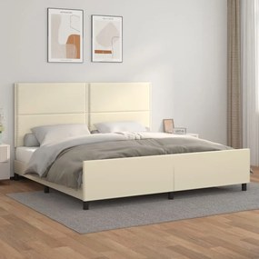Estrutura de cama c/ cabeceira couro artificial 200x200cm creme