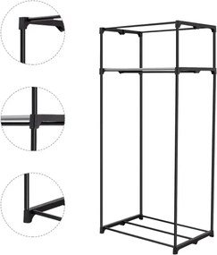 Guarda Roupa de tecido dobrável com fecho de correr Organizador de roupa têxtil com varão para pendurar 74 x 50 x 172 cm Castanho