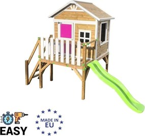 Casa de brincar para crianças Com escorrega 200 x 3,15 cm x 2,58 cm de madeira em painéis FLAM elevada 90 Rosa