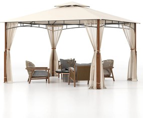 Gazebo para churrasqueira ao ar livre, tenda com cobertura dupla e 2 prateleiras laterais - marrom