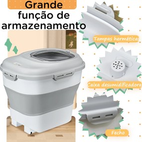 Recipiente de Comida para Cães 25L com Rodas Copo Medidor Tigela dobrável e colher cinza