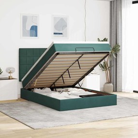 Estrutura cama otomana colchões 140x200 cm veludo verde escuro