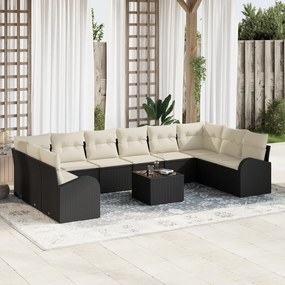 Conjunto de Sofá de Jardim de 10 Peças com Almofadas Rattan Polímero M