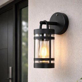 Candeeiro de parede exterior preto IP44 com sensor crepuscular - Ruben