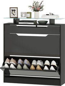 Sapateira 2 gavetas basculantes, 1 gaveta deslizante, 1 balcão, 89 x 23 x 96 cm, preto