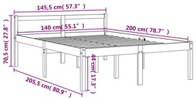 Cama para idosos 140x200 cm madeira pinho maciça castanho cera