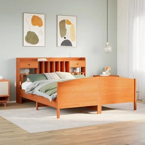 vidaXL Cama com estante sem colchão 180x200 cm pinho maciço