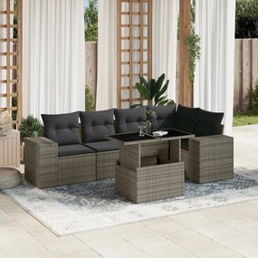 vidaXL 6 pcs conjunto sofás de jardim com almofadões vime cinzento